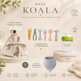 Pack Koala: Tuto Algodón Orgánico + Mamadera Anticólicos + 6 Mordedores Silicona + Babero de Regalo