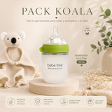Pack Koala: Tuto Algodón Orgánico + Mamadera Anticólicos + 6 Mordedores Silicona + Babero de Regalo