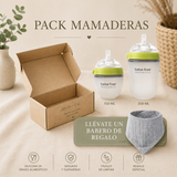 Pack 2 Mamaderas Silicona Anticólicos + Babero de Regalo