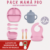 Pack Mamá PRO: Babero + Plato + Bowl + Cubiertos + Vaso Antiderrame + Mordedor de Frutas de Regalo
