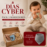 Pack 3 Mordedores Sensoriales: Estimulación Temprana y alivio en la salida de los dientes + Babero de Regalo