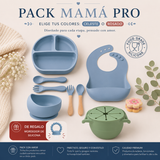 Pack Mamá PRO: Babero + Platos  + Cubiertos +  Bow Antiderrame + Mordedor de Frutas de Regalo (Copia)