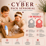 Pack Sensorial: Chuchara Dosificadora +Vaso de entrenamiento + Babero Silicona