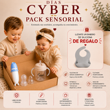 Pack Sensorial: Chuchara Dosificadora +Vaso de entrenamiento + Babero Silicona