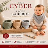 Pack 3 Baberos: Algodón 100% Orgánico + Portachupete de Regalo