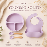 Pack Yo como Solito: Babero + Plato de Silicona + Mordedor de Frutas de Regalo
