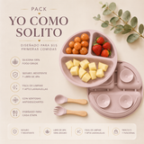 Pack Yo como Solito: Babero + Plato de Silicona + Mordedor de Frutas de Regalo