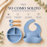 Pack Yo como Solito: Babero + Plato de Silicona + Mordedor de Frutas de Regalo