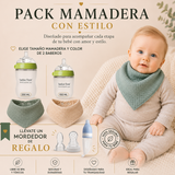 Pack Mamadera con Estilo + 2 Baberos de Algodón Orgánico + Mordedor de frutas de regalo