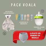 Pack Koala: Tuto Algodón Orgánico + Mamadera Anticólicos + 6 Mordedores Silicona + Babero de Regalo
