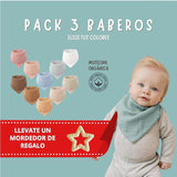 Pack 3 Baberos: Algodón 100% Orgánico + Mordedor de Regalo