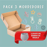 Pack 3 Mordedores Sensoriales: Estimulación Temprana y alivio en la salida de los dientes + Babero de Regalo